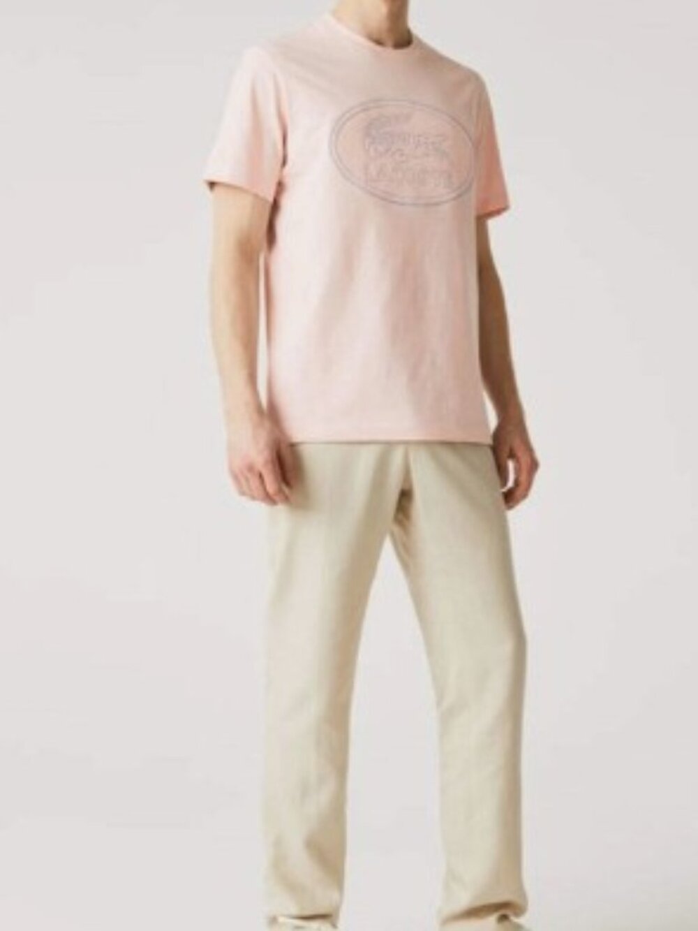 Embroidered Lacoste Logo Tee Shirt Sz LARGE Pink Crew Neck and gator on the back